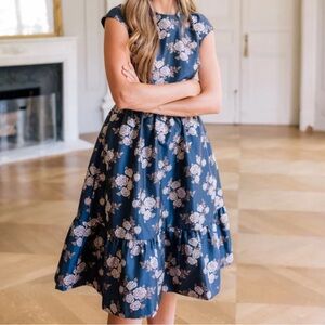 Gal Meets Glam Jenny Wallpaper Rose Navy Blue Floral Dress Size 2
